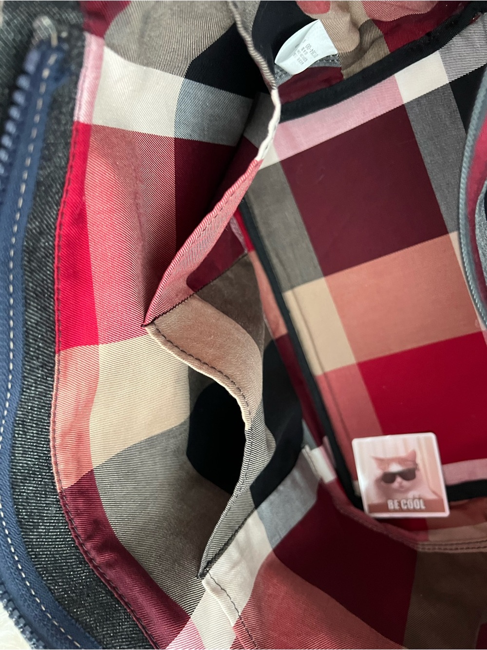Burberry Blue Label Denim Tote with Pink Patterned Bow and Tan Handles - Picture 9 of 11